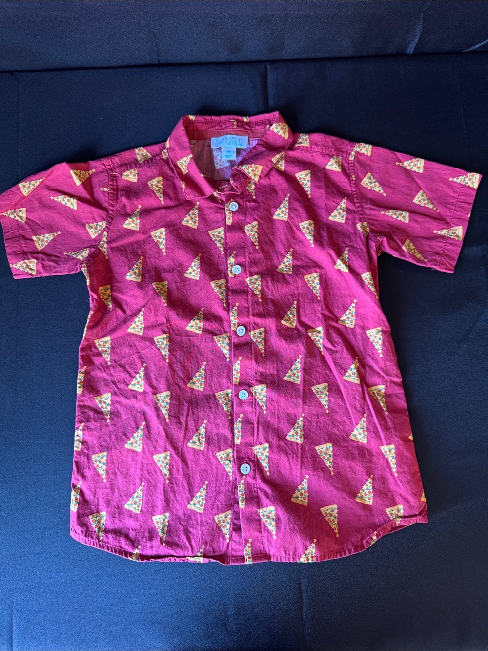 Wurl Kids Button-Down Shirt in Bright Red with Christmas Light Pizza Slices